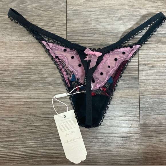 FOR LOVE & LEMONS Zinnia Panty Thong Embroidered Floral bow SMALL - Picture 6 of 7
